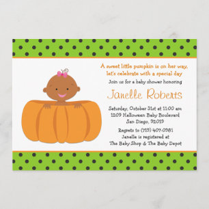 Pumpkin African American Baby Girl Shower Kaart