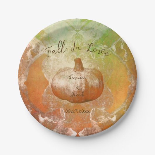 Pumpkin Autumn Burnt Oranje Textielontwerp Papieren Bordje (Voorkant)