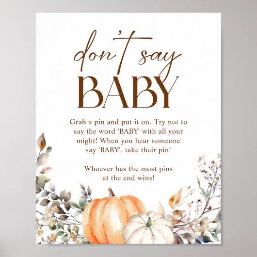 Pumpkin Autumn Herfst Baby shower Zeg niet Baby Poster (Voorkant)