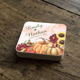 Pumpkin Autumn Leaves Sunflower Fall Wedparty Vierkante Kartonnen Onderzetter