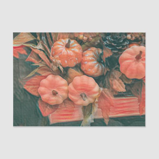 Pumpkin Autumn Oranje Groen Rustisch Land Tissuepapier (Voorkant)