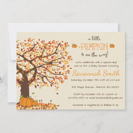 Pumpkin Baby Douche Uitnodigingen - Little Pumpkin (Voorkant)
