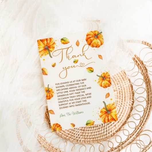 Pumpkin Baby shower Herfst Bedankkaart