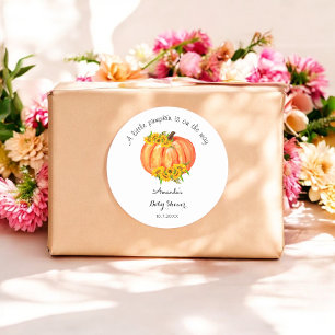 Pumpkin Baby shower Herfst Oranje Witte zonnebloem Ronde Sticker