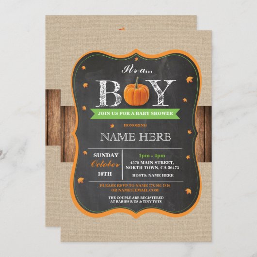 Pumpkin-Baby shower Het is een trouwe uitnodiging (Voorkant / Achterkant)