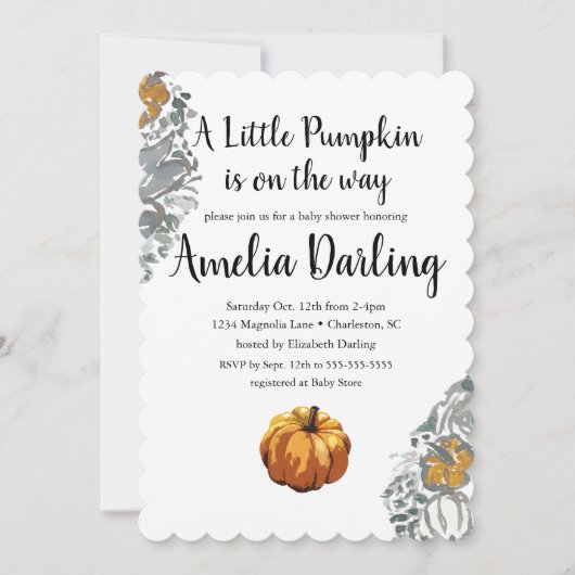 Pumpkin Baby shower Scallop Edge Invitation Kaart (Voorkant)