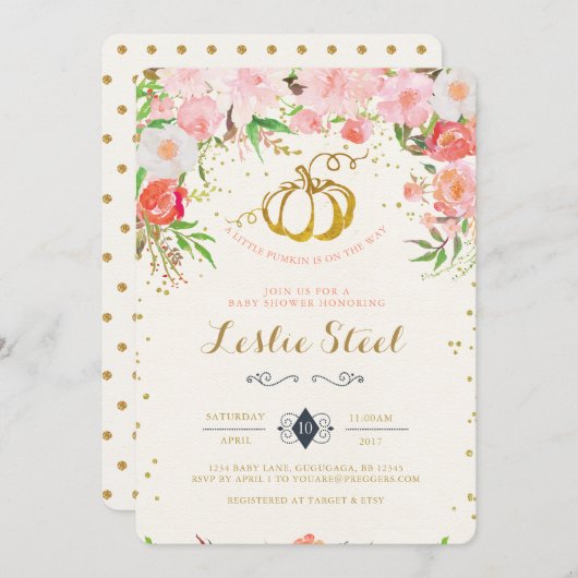 Pumpkin-Baby shower-uitnodiging Kaart (Voorkant / Achterkant)