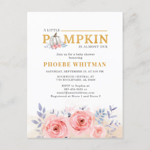Pumpkin Baby shower Waterverf Roze rozen Uitnodiging Briefkaart