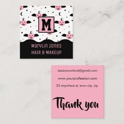 PUMPKIN BATS HALLOEEN VIERKANTE VISITEKAARTJE (Voorkant / Achterkant)