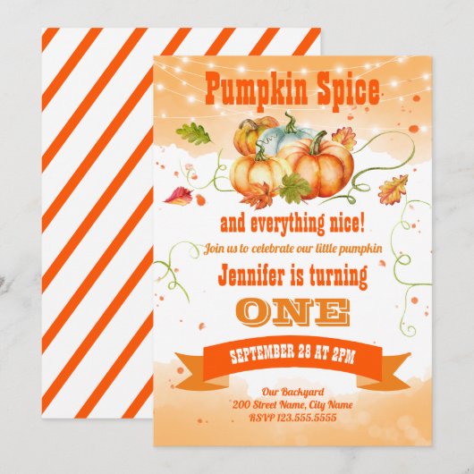 Pumpkin Birthday Party Invitation Kaart (Voorkant / Achterkant)