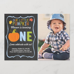 Pumpkin Birthday-uitnodiging Blue First Birthday Kaart