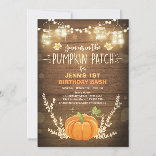 Pumpkin Birthday-uitnodiging patch Autumn herfst Kaart (Voorkant)