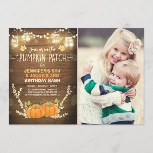 Pumpkin Birthday-uitnodiging patch Twins Herfst Kaart