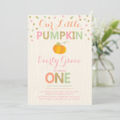 Pumpkin Birthday Uitnodiging Roze Gold Pumpkin (Staand voorkant)