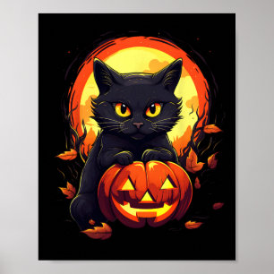 Pumpkin Black Cat Halloween  kostuum voor adverten Poster