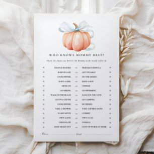 Pumpkin Blue Bow Baby shower Activiteit Spelletjes