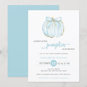 Pumpkin Blue Bow Boy Baby shower Kaart
