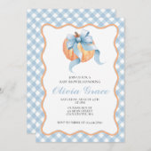 Pumpkin Blue bow Plaid baby shower Uitnodiging (Voorkant / Achterkant)