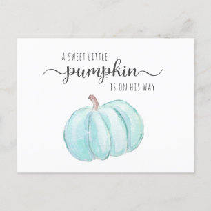 Pumpkin Blue Waterverf Baby Boy Shower Uitnodiging Briefkaart