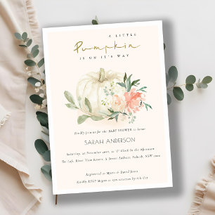 Pumpkin Blush Floral Little Baby shower Invite Bedankkaart