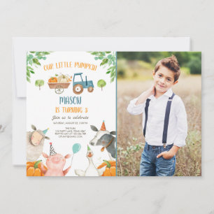 Pumpkin Boerderij Barnyard Herfst Boy Party Birthd Kaart