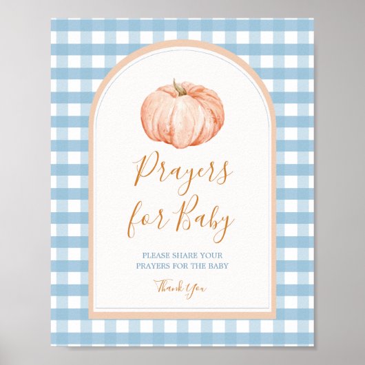 Pumpkin Boho Blue Gingham Gebeden voor Baby Teken Poster (Voorkant)