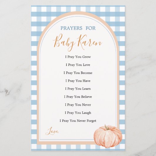 Pumpkin Boho Blue Gingham Liefdesgebeden voor Baby (Voorkant)