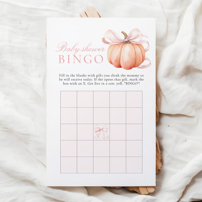 Pumpkin Bow Girl Baby Shower Gift Bingo Game (Creator heeft geüpload)