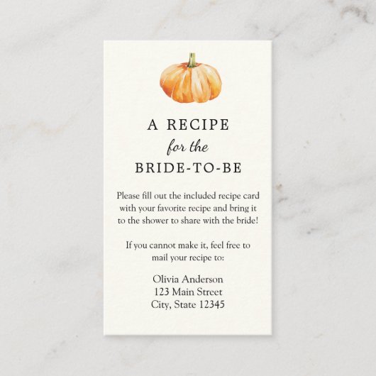 Pumpkin Bridal Recipe-aanvraagkaart Informatiekaartje (Voorkant)