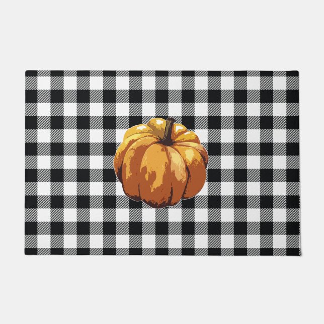 Pumpkin Buffalo Check Pattern Autumn Deurmat (Voorkant)