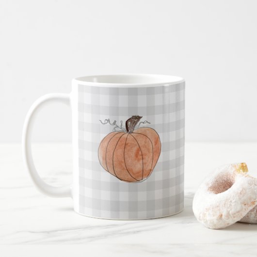 Pumpkin Buffalo Check Pattern Farmhouse Koffiemok (Met donut)