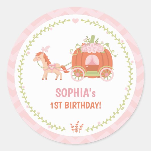 Pumpkin Carriage Birthday Party Favor Stickers (Voorkant)