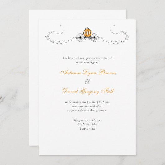 Pumpkin Carriage Fall Wedding Invitations (Devant / Derrière)