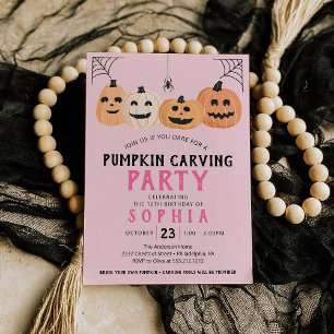 Pumpkin Carving Birthday Party Halloween Kaart
