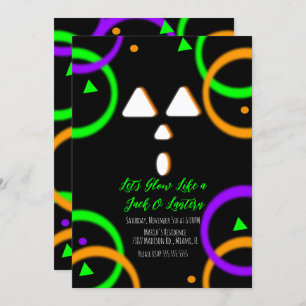 Pumpkin Carving Neon Glow Party Halloween Invitati Kaart