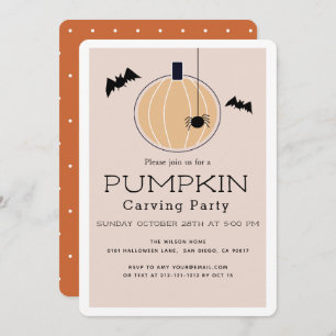 Pumpkin Carving Party Modern Beige Halloween Kaart