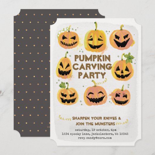 Pumpkin Carving Party-uitnodiging Kaart (Voorkant / Achterkant)