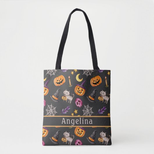 Pumpkin Cat Web Pet Donkergrijze Canvas tas (Voorkant)