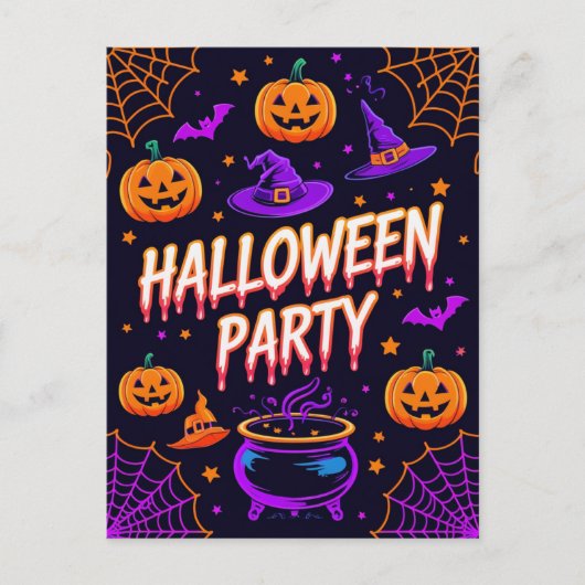 Pumpkin Cauldron Halloween Party Invite Briefkaart (Voorkant)