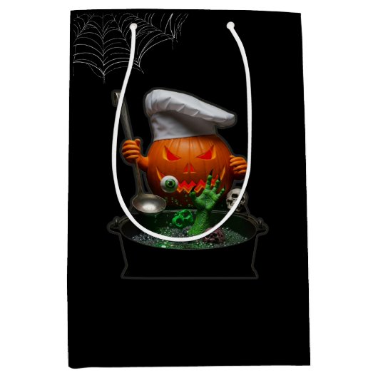 Pumpkin Chef Halloween - Spooky Cauldron ontwerp Medium Cadeauzakje (Voorkant)