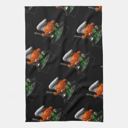 Pumpkin Chef Halloween - Spooky Cauldron ontwerp Theedoek (Verticaal)