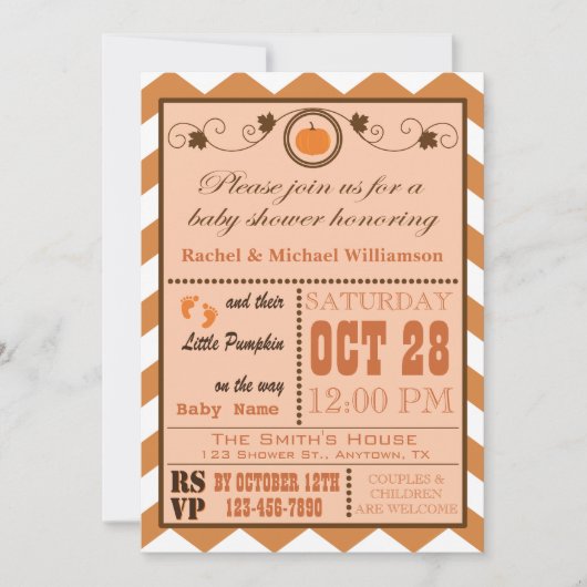 Pumpkin Chevron Pattern Baby shower Invitation Kaart (Voorkant)