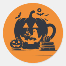 Pumpkin Coffee Halloween Boek Sticker