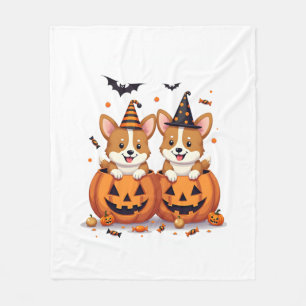 Pumpkin Corgi Party Fleece Deken