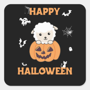 Pumpkin Cute Sheep Happy Halloween Vierkante Sticker
