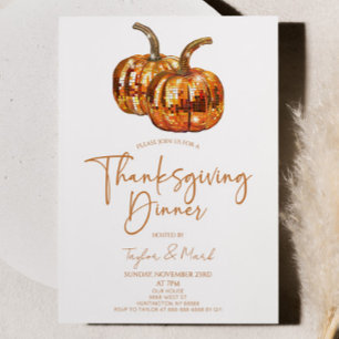 Pumpkin Disco Ball Thanksgiving Dinner Party Kaart