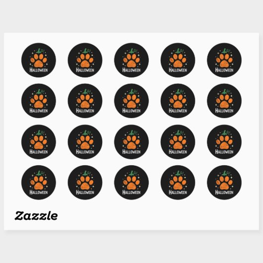 Pumpkin Dog Cat Paw Print Halloween Pet Lover Ronde Sticker (Vel)