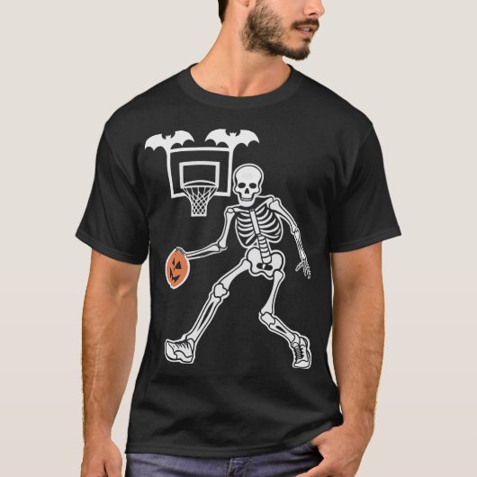 Pumpkin Dunker, Skeleton Basketball T-shirt (Voorkant)