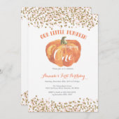 Pumpkin eerste verjaardag uitnodiging roze en goud (Voorkant / Achterkant)