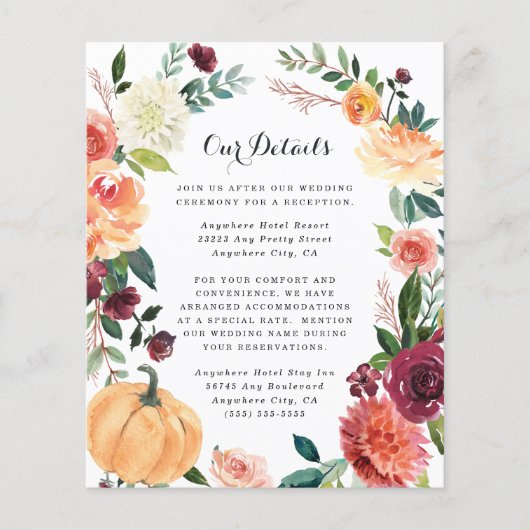 Pumpkin Elegant Herfst Floral Wedding Enclosure Ka (Voorkant)